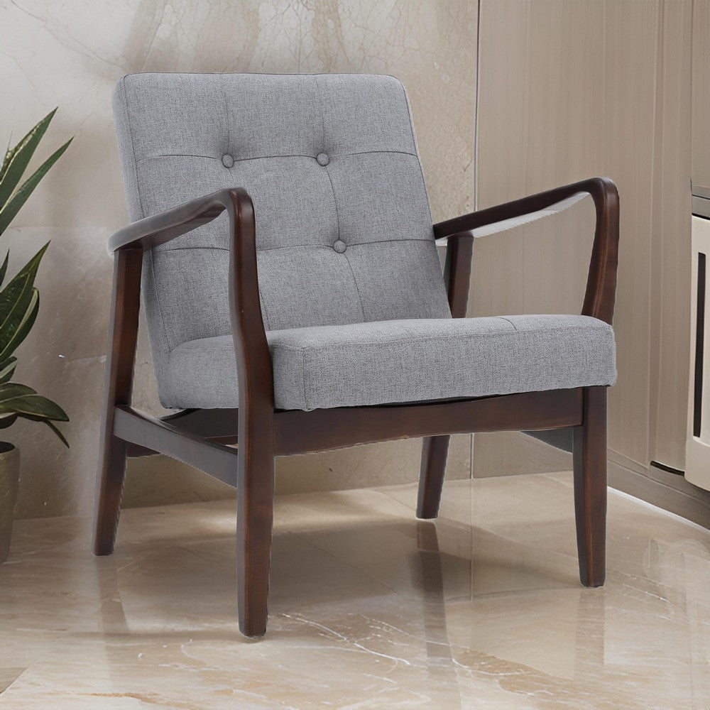 Mimi Accent Chair, Gray Fabric, Button Tufted Backrest, Dark Brown Wood -BM321627