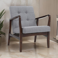 Mimi Accent Chair, Gray Fabric, Button Tufted Backrest, Dark Brown Wood -BM321627
