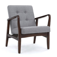 Mimi Accent Chair, Gray Fabric, Button Tufted Backrest, Dark Brown Wood -BM321627