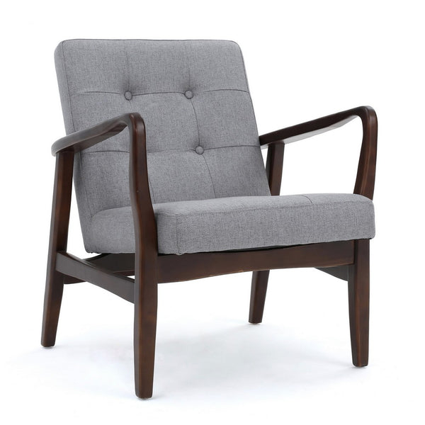 Mimi Accent Chair, Gray Fabric, Button Tufted Backrest, Dark Brown Wood -BM321627