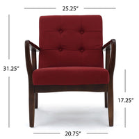 Mimi Accent Chair, Red Fabric, Button Tufted Backrest, Dark Brown Wood -BM321628