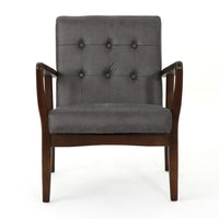 Mimi Accent Chair, Gray Microfiber Button Tufted Backrest, Light Brown Wood -BM321629