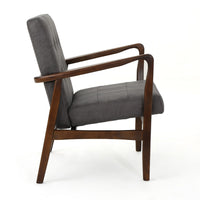 Mimi Accent Chair, Gray Microfiber Button Tufted Backrest, Light Brown Wood -BM321629