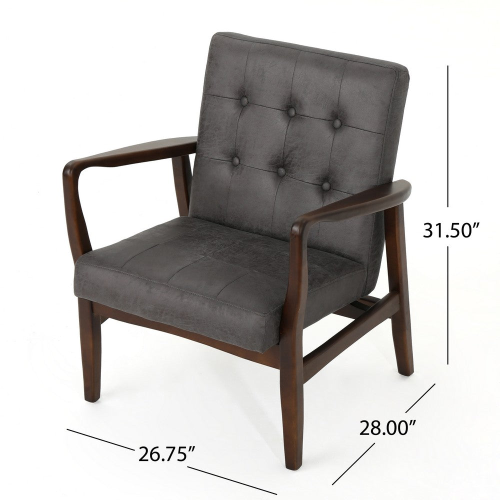 Mimi Accent Chair, Gray Microfiber Button Tufted Backrest, Light Brown Wood -BM321629