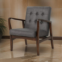 Mimi Accent Chair, Gray Microfiber Button Tufted Backrest, Light Brown Wood -BM321629