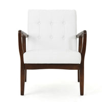 Mimi Accent Chair, Button Tufted White Faux Leather Back, Dark Brown Wood -BM321630
