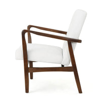 Mimi Accent Chair, Button Tufted White Faux Leather Back, Dark Brown Wood -BM321630
