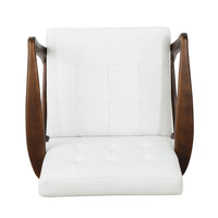 Mimi Accent Chair, Button Tufted White Faux Leather Back, Dark Brown Wood -BM321630