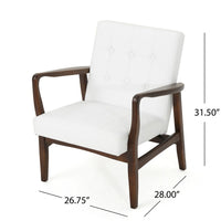 Mimi Accent Chair, Button Tufted White Faux Leather Back, Dark Brown Wood -BM321630