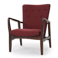 Mimi Accent Chair, Brick Red, Button Tufted Backrest, Dark Brown Wood -BM321631