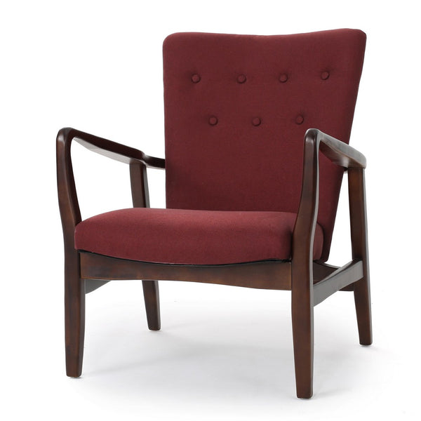 Mimi Accent Chair, Brick Red, Button Tufted Backrest, Dark Brown Wood -BM321631
