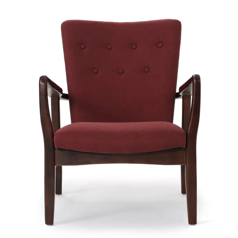 Mimi Accent Chair, Brick Red, Button Tufted Backrest, Dark Brown Wood -BM321631