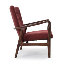 Mimi Accent Chair, Brick Red, Button Tufted Backrest, Dark Brown Wood -BM321631