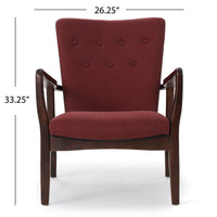 Mimi Accent Chair, Brick Red, Button Tufted Backrest, Dark Brown Wood -BM321631