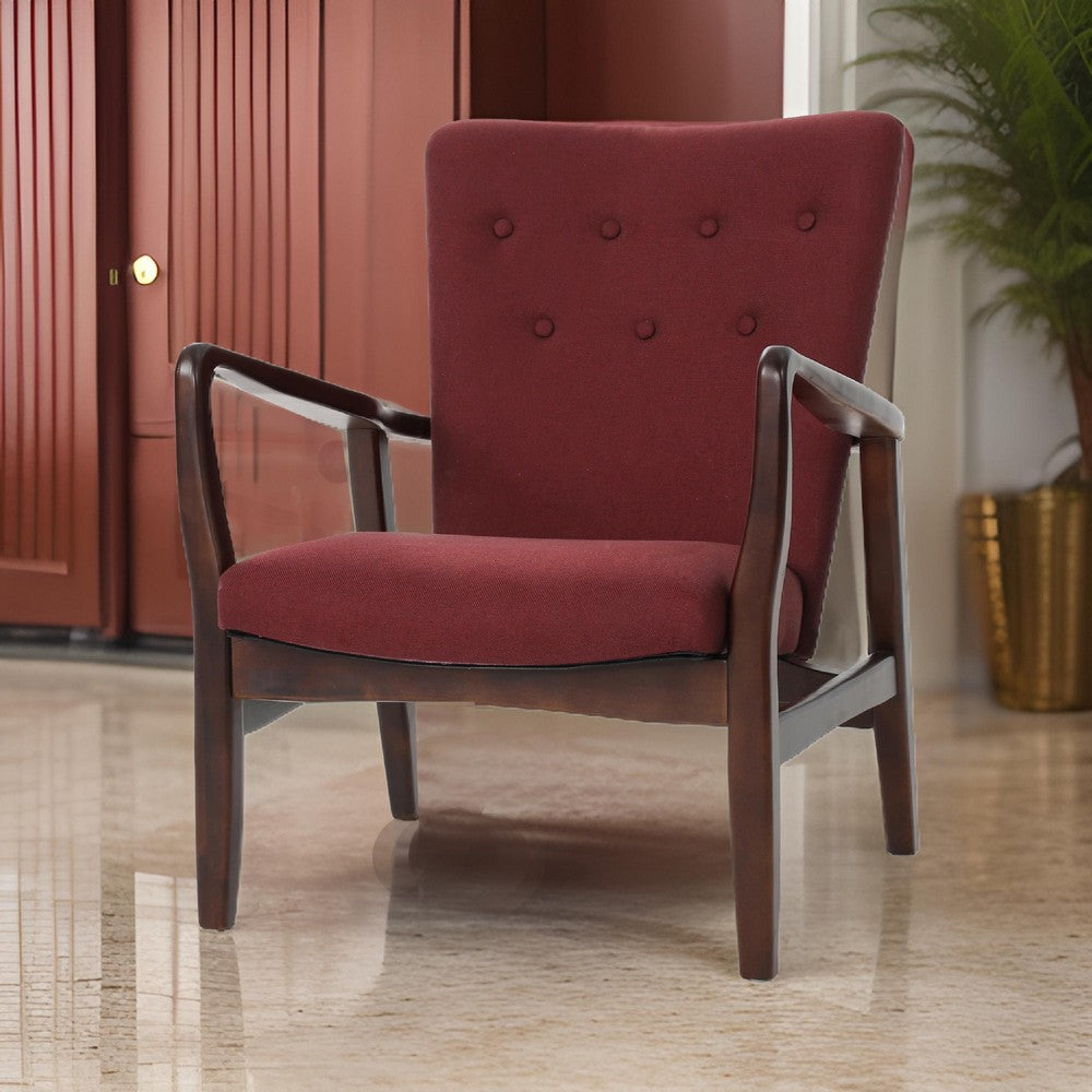 Mimi Accent Chair, Brick Red, Button Tufted Backrest, Dark Brown Wood -BM321631
