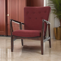 Mimi Accent Chair, Brick Red, Button Tufted Backrest, Dark Brown Wood -BM321631