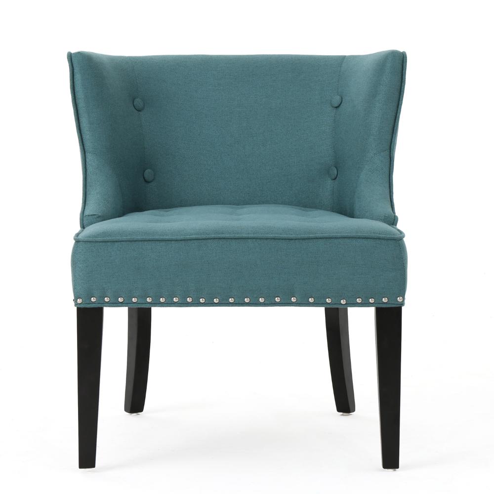 Samuel Accent Chair, Button Tufted Waffle Stitch Teal Fabric, Brown Wood -BM321633