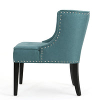 Samuel Accent Chair, Button Tufted Waffle Stitch Teal Fabric, Brown Wood -BM321633