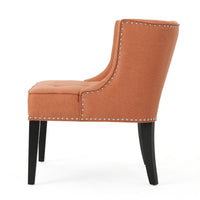 Samuel Accent Chair, Button Tufted Waffle Stitch Orange Fabric, Brown Wood -BM321634