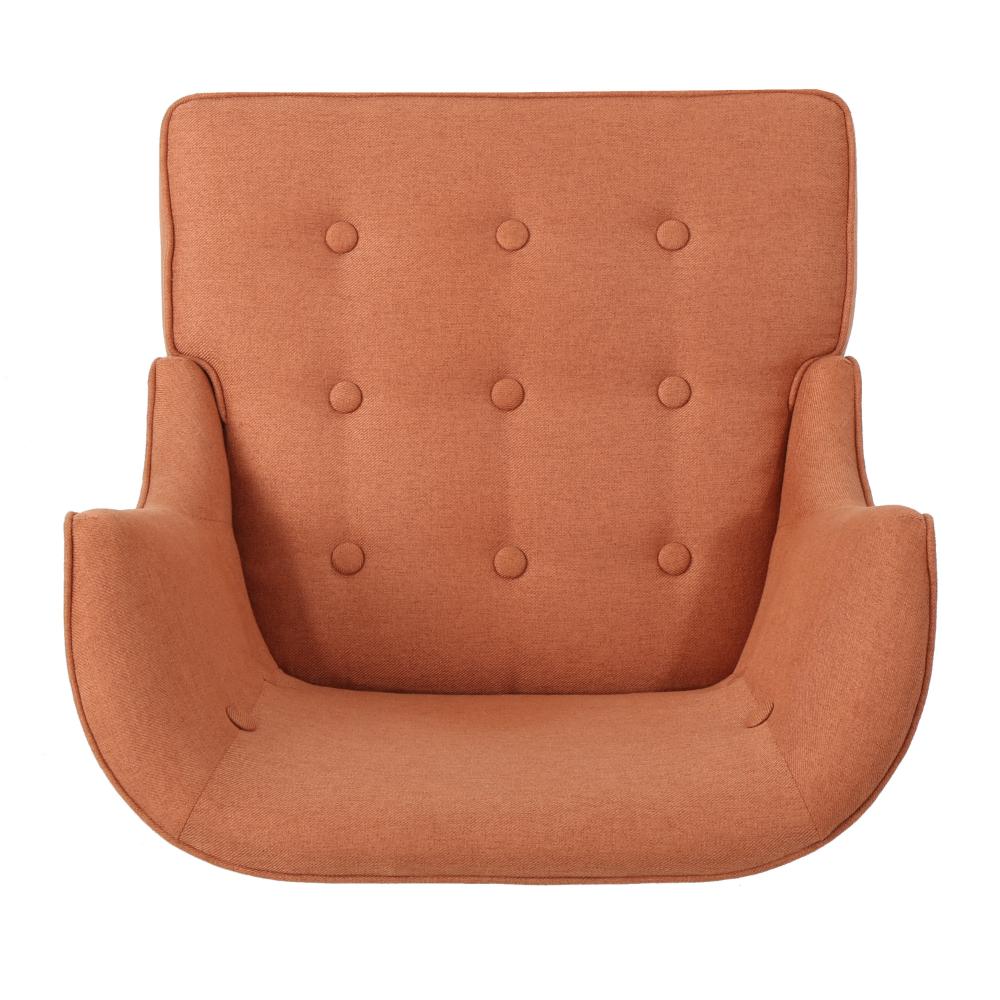 Samuel Accent Chair, Button Tufted Waffle Stitch Orange Fabric, Brown Wood -BM321634