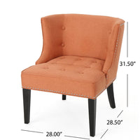 Samuel Accent Chair, Button Tufted Waffle Stitch Orange Fabric, Brown Wood -BM321634
