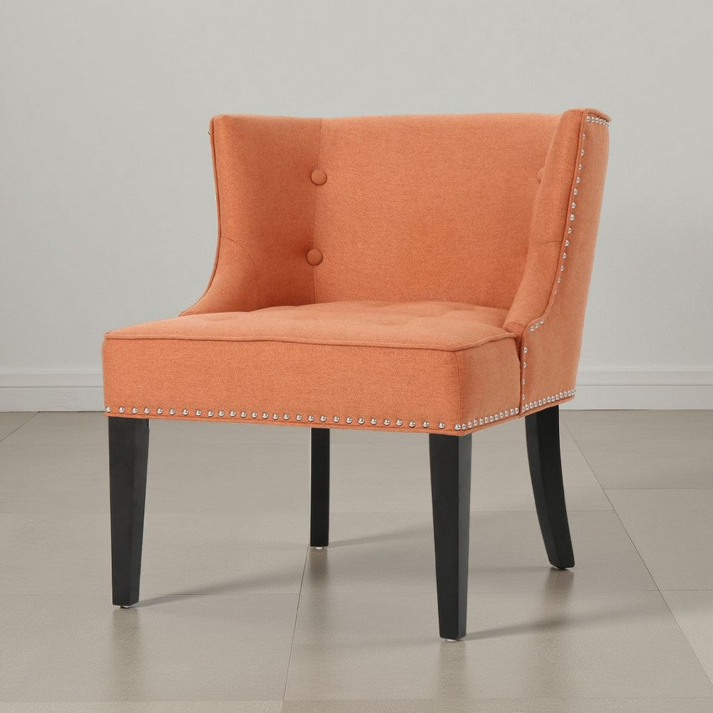 Samuel Accent Chair, Button Tufted Waffle Stitch Orange Fabric, Brown Wood -BM321634