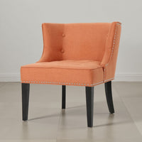 Samuel Accent Chair, Button Tufted Waffle Stitch Orange Fabric, Brown Wood -BM321634