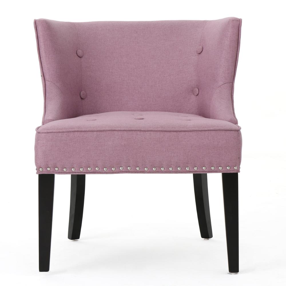 Samuel Accent Chair, Button Tufted Waffle Stitch Lavender Pink, Brown Wood -BM321635