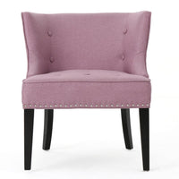 Samuel Accent Chair, Button Tufted Waffle Stitch Lavender Pink, Brown Wood -BM321635