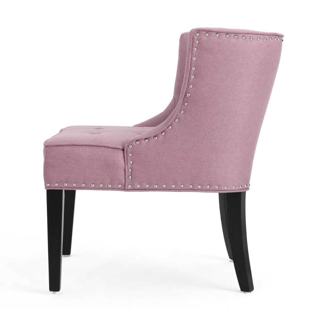 Samuel Accent Chair, Button Tufted Waffle Stitch Lavender Pink, Brown Wood -BM321635