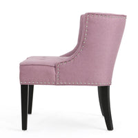 Samuel Accent Chair, Button Tufted Waffle Stitch Lavender Pink, Brown Wood -BM321635