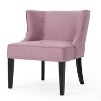 Samuel Accent Chair, Button Tufted Waffle Stitch Lavender Pink, Brown Wood