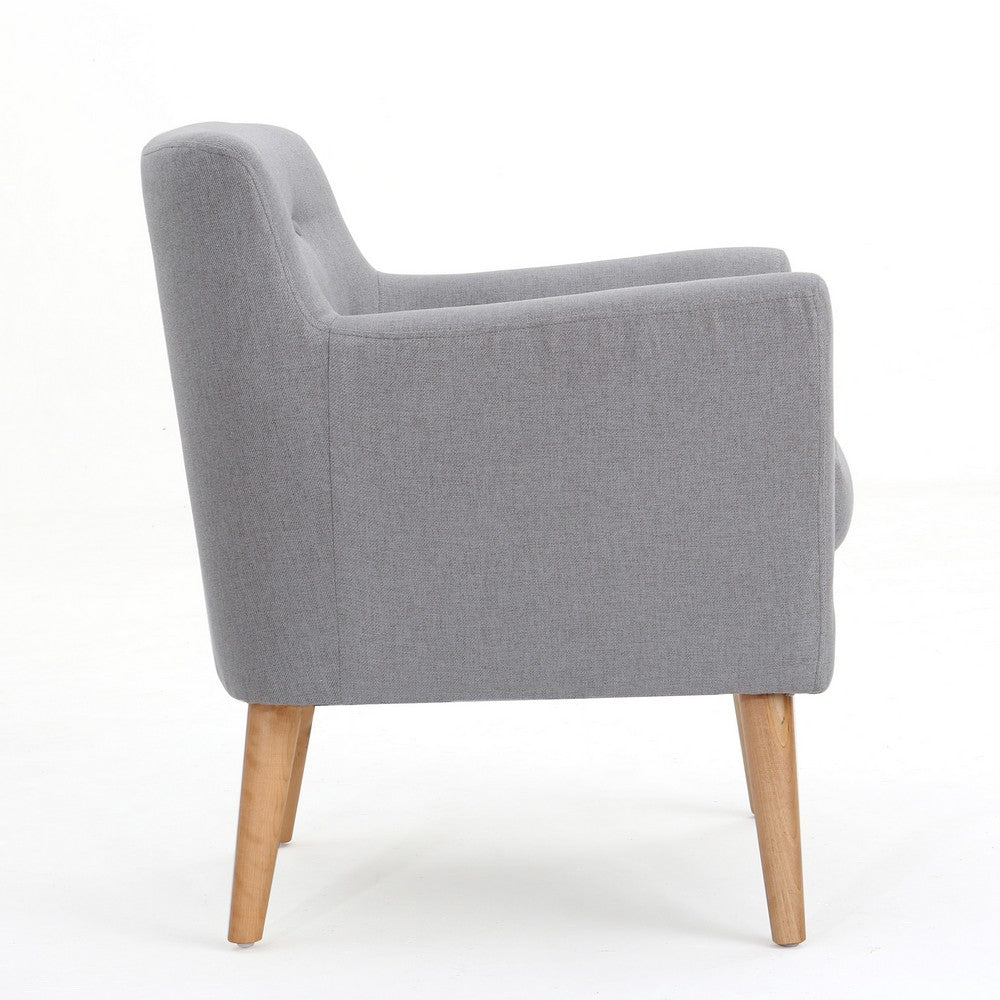 Ronny Accent Chair, Gray Fabric, Button Tufted Backrest, Light Brown Wood -BM321636