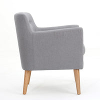 Ronny Accent Chair, Gray Fabric, Button Tufted Backrest, Light Brown Wood -BM321636