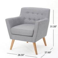 Ronny Accent Chair, Gray Fabric, Button Tufted Backrest, Light Brown Wood -BM321636