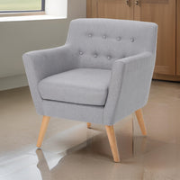 Ronny Accent Chair, Gray Fabric, Button Tufted Backrest, Light Brown Wood -BM321636