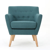 Ronny Accent Chair, Teal Fabric, Button Tufted Backrest, Light Brown Wood -BM321637