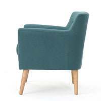 Ronny Accent Chair, Teal Fabric, Button Tufted Backrest, Light Brown Wood -BM321637