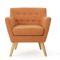 Ronny Accent Chair, Orange Fabric, Button Tufted Backrest, Light Brown Wood -BM321638