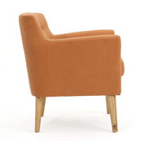 Ronny Accent Chair, Orange Fabric, Button Tufted Backrest, Light Brown Wood -BM321638