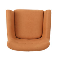 Ronny Accent Chair, Orange Fabric, Button Tufted Backrest, Light Brown Wood -BM321638