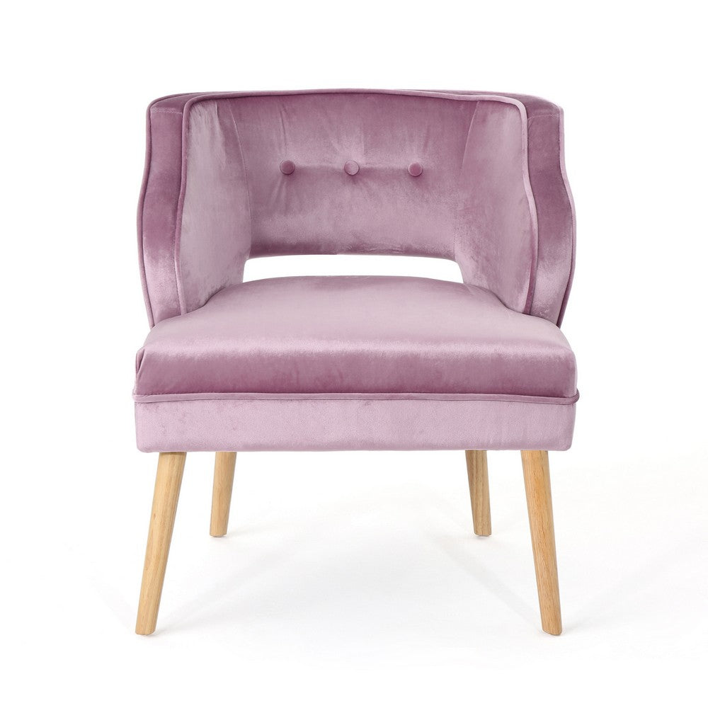 Richi Accent Chair,  Button Tufted Lavender Pink Velvet, Light Brown Wood -BM321640