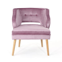 Richi Accent Chair,  Button Tufted Lavender Pink Velvet, Light Brown Wood -BM321640