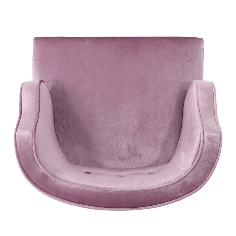 Richi Accent Chair,  Button Tufted Lavender Pink Velvet, Light Brown Wood -BM321640