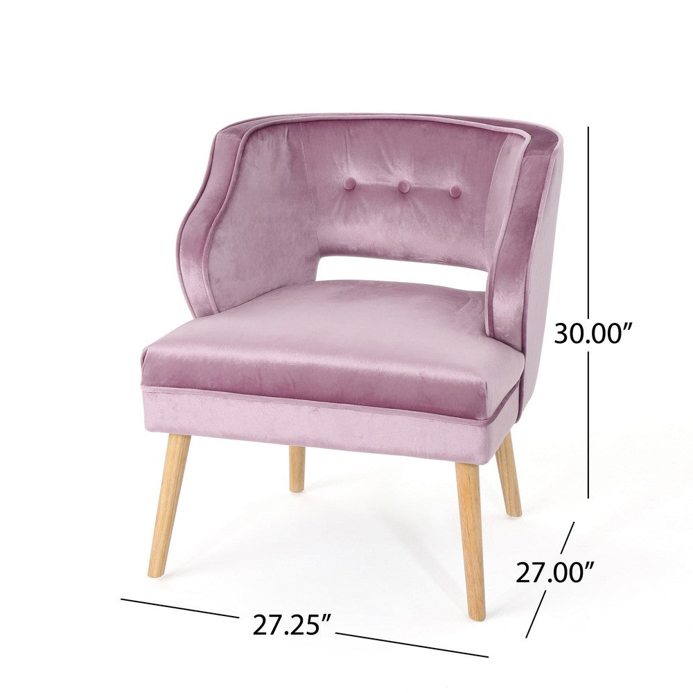 Richi Accent Chair,  Button Tufted Lavender Pink Velvet, Light Brown Wood -BM321640