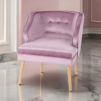Richi Accent Chair,  Button Tufted Lavender Pink Velvet, Light Brown Wood -BM321640