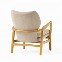 Keya Accent Chair, 1 Pillow, Beige, Button Tufted Back, Light Brown Wood -BM321647