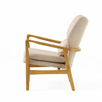 Keya Accent Chair, 1 Pillow, Beige, Button Tufted Back, Light Brown Wood -BM321647