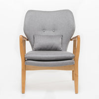 Keya Accent Chair, 1 Pillow, Gray, Button Tufted Back, Light Brown Wood -BM321648