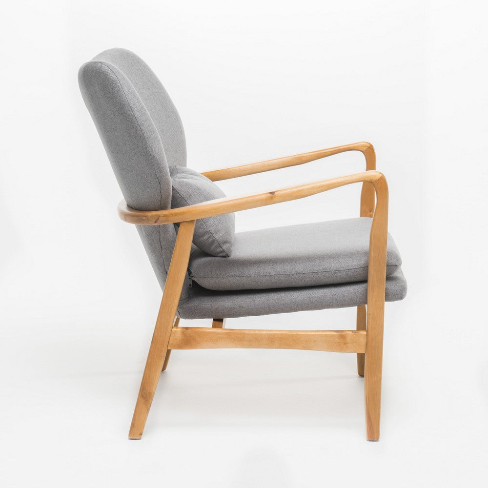 Keya Accent Chair, 1 Pillow, Gray, Button Tufted Back, Light Brown Wood -BM321648